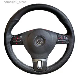 Tampa do volante de direção Anti-deslizamento Artificial Caminho de couro Tampa de trança para Volkswagen Golf 6 Mk6 VW Polo Sagitar Bora Santana Jetta MK6 Q231016