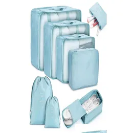 أكياس التخزين 8pcs سفر ملابس منزلية لحاف حقيبة بطانية مجموعة أحذية أقسم مرتبة منظم خزانة حقيبة حقيبة تعبئة أكياس مكعب DHR6A