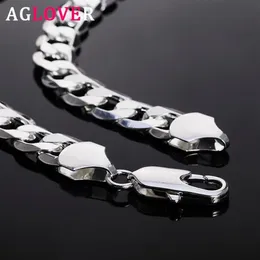 Aglover 925 Sterling Silver Cupan Chain 12mm 18 20 22 24 26 28 30 inch Side Chain Necklace for Woman Man Fashion Jewelry Gift3113