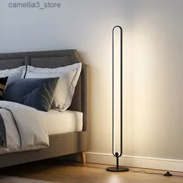 바닥 램프 북유럽 미니멀리즘 LED 바닥 조명 간단한 검은 발 스위치 침실 바닥 램프 스탠드 어두운 실내 조명 장식 램프 Q231016