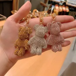 Cute Handmade jewelry DIY Cartoon Rhinestone Bears Keychain Crystal Bomgom Bear Key Chain Keyring Bag Charm Pendant Accessories 152785