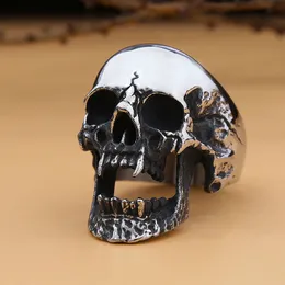 Solitaire Ring High Polished Gothic Zombie Skull Ring Heavy Duty Mens Stainless Steel Biker Ring Skull Fashion Goth Ring Halloween Gift 231013