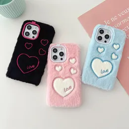 Heart Love Genuine Rabbit Hair Cases For Iphone 15 Plus 14 Pro Max 13 12 11 Iphone15 Soft TPU Animal Fluffy Fur Cute Lovely Mobile Phone Back Cover Skin