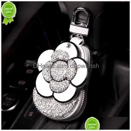 2022 Bling Kristall Kamelie Auto Schlüssel Fall Glänzende Schlüsselbund Halter Tasche Diamant Zubehör Innen Für Frau Mädchen Drop Lieferung