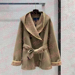 Outono inverno outerwaer feminino lã trench coats quente parkas ao ar livre à prova de vento mistura de lã com capuz blusão