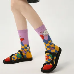 Носки среднего размера, нежно-розовые, женские носки с мультяшной вишней, носки из чесаного хлопка, 5 пар