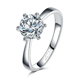 وصول جديد Silver Color Classic Simple Design 6 Prong Sparkling Solitaire 1ct Zirconia Forever Wedding Ring 1986