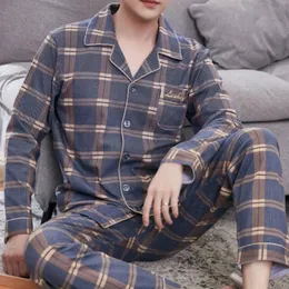 Men's Sleepwear SUO CHAO 100% Cotton Pajamas Set For Men's Loose Casual Plaid Sleepwear Pyjamas Home Clothes Nightgown Homewear 231016