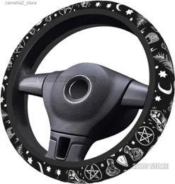 Steering Wheel Covers Car Steering Wheel Cover Skull Cat Moon Gothic Design Universal Steering Wheel Protector Anti-Slip Automotive Truck Accessories Q231016