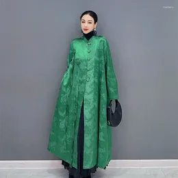 Kvinnors dike rockar temperament kinesisk stil lång kappa kvinnlig höst vindbrytare fast färg casual lös kofta gabardina para mujer