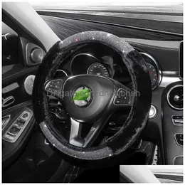 Luxury Rhinestone Car Steering Wheel Er Plush Grip Winter Warm Bling Accessories Interior For Girl Women Drop Delivery