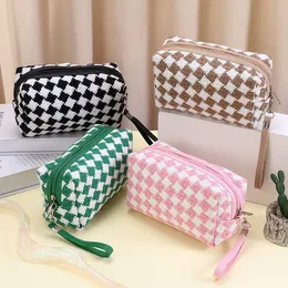 Treliça Weave Sacos De Armazenamento De Cosméticos Retângulo Dacron Mulheres Portátil Bolsa Com Zíper Para Viagens Skincare Maquiagem Batom Feminino Lavagem Bolsa Carteira Casos