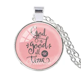 VILLWICE Bible Verse Necklace God Is Good All The Time Glass Dome Necklaces For Women Quote Christian Harajuku Jewelry Gifts255F