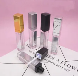 7ML LED Empty Lip Gloss Tubes Bottles with Mirror Square Clear Lip Gloss Bottle Lipgloss Refillable Bottles Container Plastic Makeup Packaging Gold Sliver