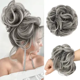 Synthetic Wigs 2PCS Messy Bun Hhair Piece Big Gray Curly Hair Wig Easy Updo For Female Girl 231013