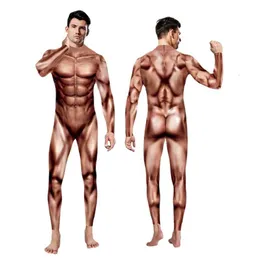 男性のためのハロウィーンのコスチュームジャンプスーツ人間の筋肉印刷腹部筋肉男性コスプレカーニバル祝いパーティーホムブレス服