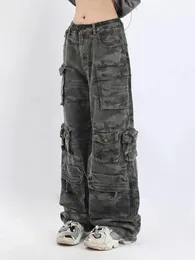 Женские джинсы 2023, комбинезон в стиле ретро с уличным камуфляжем в американском стиле в стиле хип-хоп, повседневные брюки с широкими штанинами, высокие брюки Y2K 231016