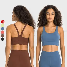 Lu Lu Yoga Fitness Wear Mulheres Correndo Alto Suporte Crop Top Sexy À Prova de Choque Treino de Ginásio V Alça de Ombro Sutiã Esportivo Lu Lememm Wokrout