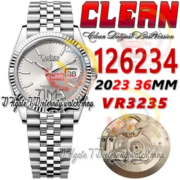 Clean CF 126234 VR3235, automatische Unisex-Uhr, Herren-Damenuhr, 36 mm, geriffeltes silbernes Zifferblatt, Strichmarkierungen, 904L Jubileesteel-Armband, Super Edition Eternitywatches