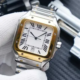 Relógio masculino/feminino 40mm, relógio de pulso automático com corda automática, mostrador quadrado azul, pulseira de metal de aço inoxidável, relógio esportivo casual montre de l