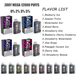 Zooy Mega Puff 12000 E Dartyj papierosy 12K Crystal Vape z akumulatorami 650 mAh wózki z baterią 2% 3% 5% Bang Box 12k Dostosobalny Vape