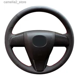 Steering Wheel Covers Customized Original DIY Car Steering Wheel Cover For Mazda 3 Axela Mazda CX-7 CX7 Mazda 5 Black Leather Braid For Steering Wheel Q231016