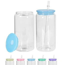 Ship From USA Replaced Colored Plastic Lids for 16oz Glass Tumbler Blank Clear Frosted Glass Mason Jar Libby Can Cooler Cola Beer Food Cans 5 Colors FY5564 g1016