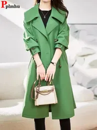 Korki damskie płaszcze podwójne breste koreańskie zielone swobodne luźne kurtki midi nosić kobiety wiosna jesień chaquetas.