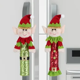 Noel Elf Peluş Bebek Buzdolabı Kapı Tığ kolu Mutfak alet kolu Buzdolabı Mikrodalga Fırını veya Bulaşık Milletvekili için Noel Dekorasyonları Kapaklar