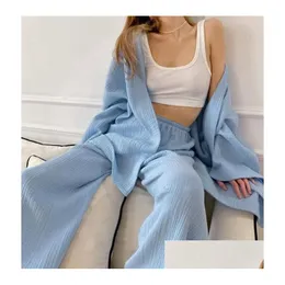 Other Home Textile Comfortable Loose Sleepwear Womens Autumn Winter Pajamas Sexy V Neck Sleepwears Ladies Pure Cotton Soft Nightgown Dhnje