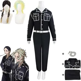 Cosplay Anime Tokyo Revengers Rindo Haitani Ran Cosplay Costume Wig Tenjiku Gang Black Uniform Halloween Carnival Party Role Play Suit