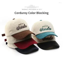 Boll Caps Mountain Diboy Corduroy Baseball Cap Retro Autumn Winter Color Blocking Letter Brodery Outdoor Warm Ear Protection