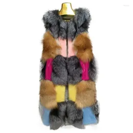 Pelliccia di visone da donna Gilet finto da donna di media lunghezza con giunture di colore abbinate al cappotto invernale 2023 Inghilterra moda femminile Kobiety