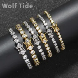 New Fashion Round Charm Tennis Bracelet Bangle Iced Out 5mm Width 7inch 8inch High Quality Brass Hip Hop Bling CZ Zircon Men's Jewelry for Women and Men Rapper