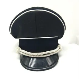 Wide Brim Hats WWII German Elite Officer Visor Hat Cap Black & Chin Pipe Silver Cord 57 58 59 60 61cm Reproduction Military321a