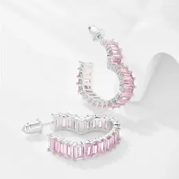 Pendientes Aro Corazón Incrustado Rectangular Circonita Rosa