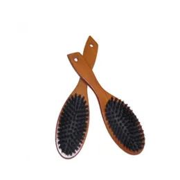 Hårborstar Natural Boar Brestle Hairbrush Mas Comb antistatisk hårbottenpaddelborste Beech Trähandtag Styling Tool för Drop Deliver Dhu0o