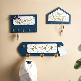 Hooks Wall Hanging Wood Decoration Coat Hanger Holder Rectangle House Shape Key Storage Rack Home Room Organizer