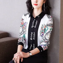 Women Fashion Print Blouses Designer Button up Shirt Long Sleeve Autumn Winter Runway Satin Graphic Casual Shirts 2023 Office Ladies Contrast Color Tops Plus Size