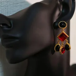 Boucles d'oreilles à clous pour femmes, pendentif en verre Vintage en laiton plaqué or, à la mode, Europe et états-unis, automne 2023