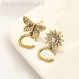 Blumen-Creolen-Diamant-Ohrstecker, Damen-Designer-Ohrring, Vintage-Hohlbuchstabe, Orecchini-Schmuck, trendiger vergoldeter Silber-Luxus-Ohrring, Damenschmuck, ZF069