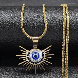 Ожерелья с подвесками, винтажное турецкое ожерелье с голубыми глазами для женщин и мужчин, из нержавеющей стали, золотого цвета, цепочка с турецкими глазами, греческие украшения Ojo Turco