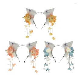 Party Supplies Spring Summer Ear Shape Hair Hoop With Tassel Flower Decors Holder Cosplay Headwear For Teenagers Adult