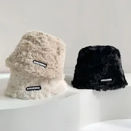 Bérets Chapeau de seau en fausse fourrure d'hiver Chapeaux chauds en peluche pour femmes Dame Épaissir Panama Casquette de pêcheur en plein air