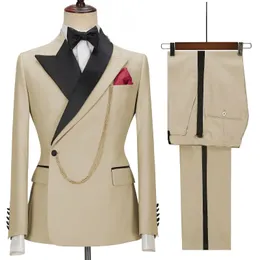 Men s Polos 2 Piece Solid Lapel Slim Fit Casual Suits Wedding Business Dress Set Tuxedos Groom Terno Masculino Blazer Pants 231016