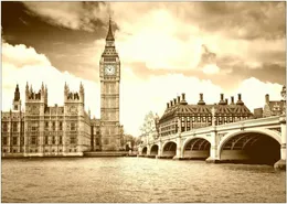 Väggklistermärken Big Ben London Bridge Landscape Art Silk Poster Print 24x36 tum