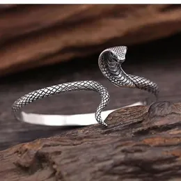 Pure Silver Snake Otwarte bransoletki dla kobiet Mężczyźni Prezent około 18 cm Vintage Animal Bransoleta tajska biżuteria SQM086 Bangle281U