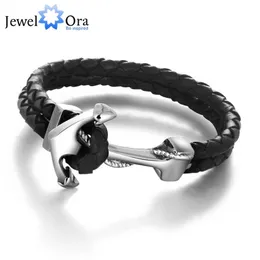 q228 Genuine Leather Anchor Stainless Steel Bracelets & Bangles Male Punk Jewelry 215m Length Mens Bracelet JewelOra BA101280256T