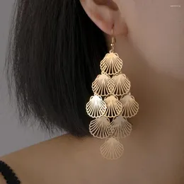 Dangle Earrings Women's Elegant Fan Luxury Multi-Layered Hollowed Shell Tassel Designer Jewelry Gift Brincos Feminino