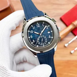 Lüks İzle Otomatik Mekanik 5968 PP Nautilus Watch Steel Case Koyu Takvim Aydınlık Arka Mavi Altın Kol saati Montre Homme L